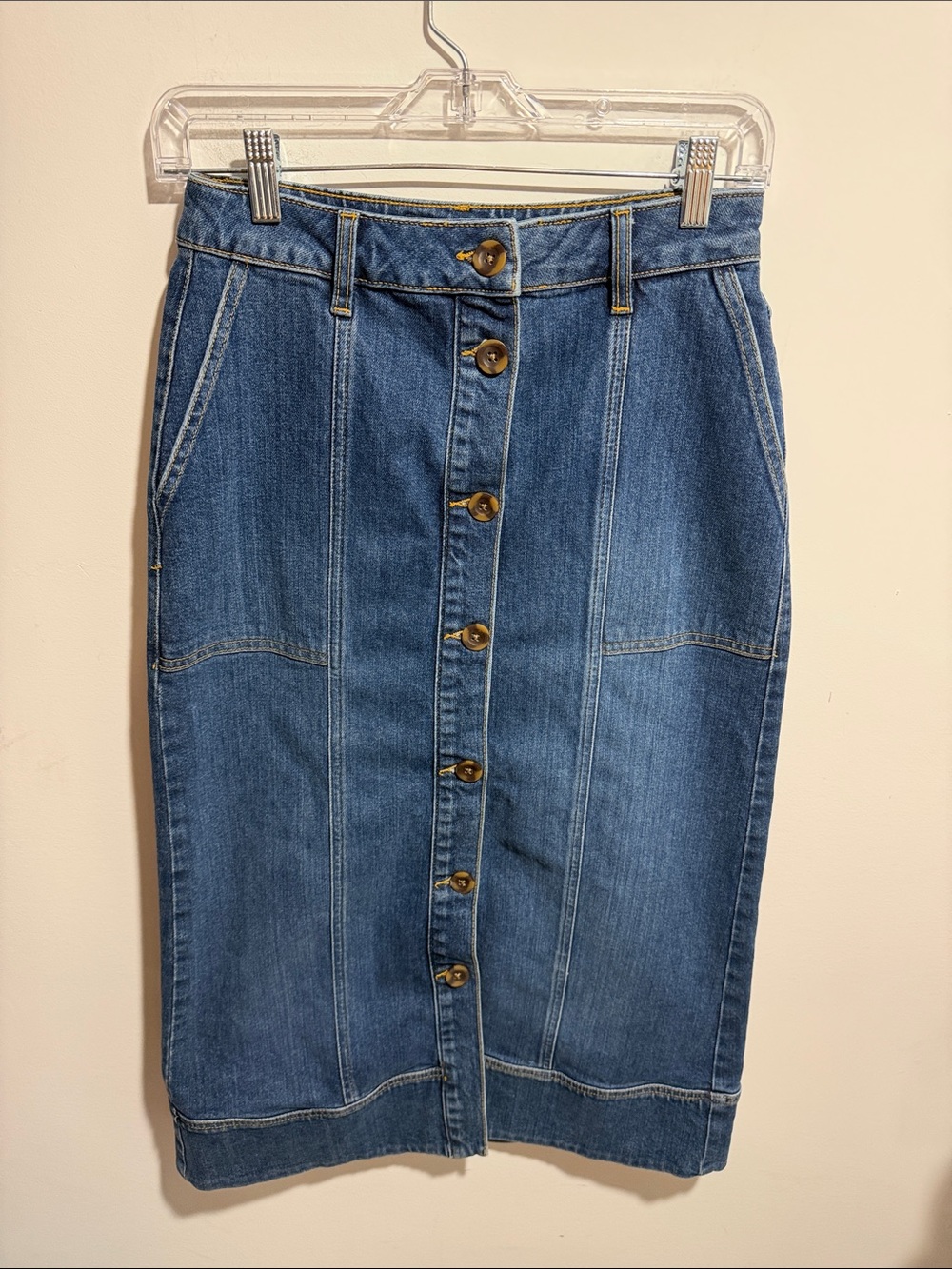 Boden Blue Denim Button-Front Midi Pencil Skirt Size 2